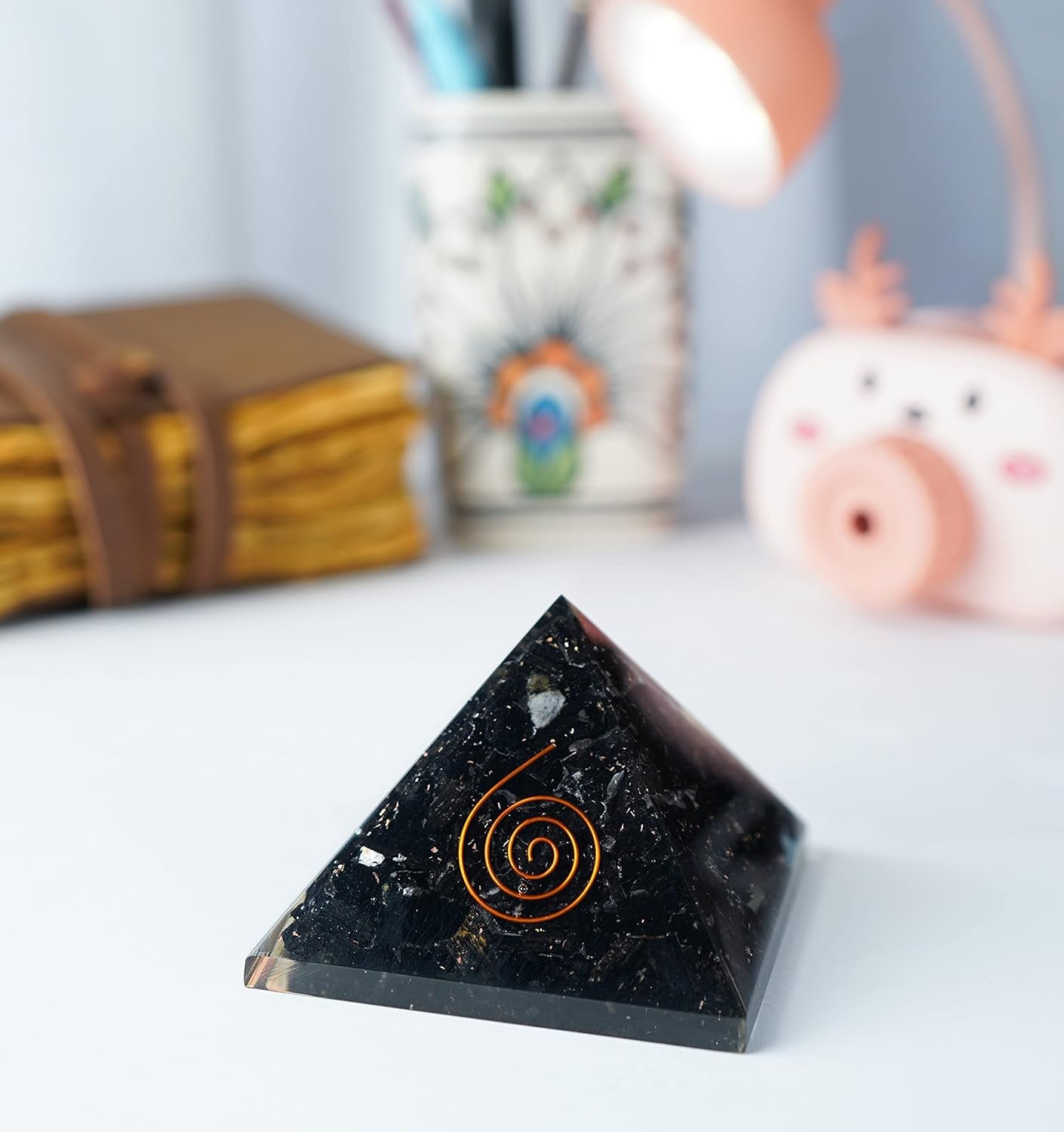 Black Tourmaline Orgone Pyramid Feng Shui Chakra Balancing Crystal Reiki Healing Spiritual Balancing Meditation Good Luck Paper Weights Home Office Decor Size: 2.5-3 Inch