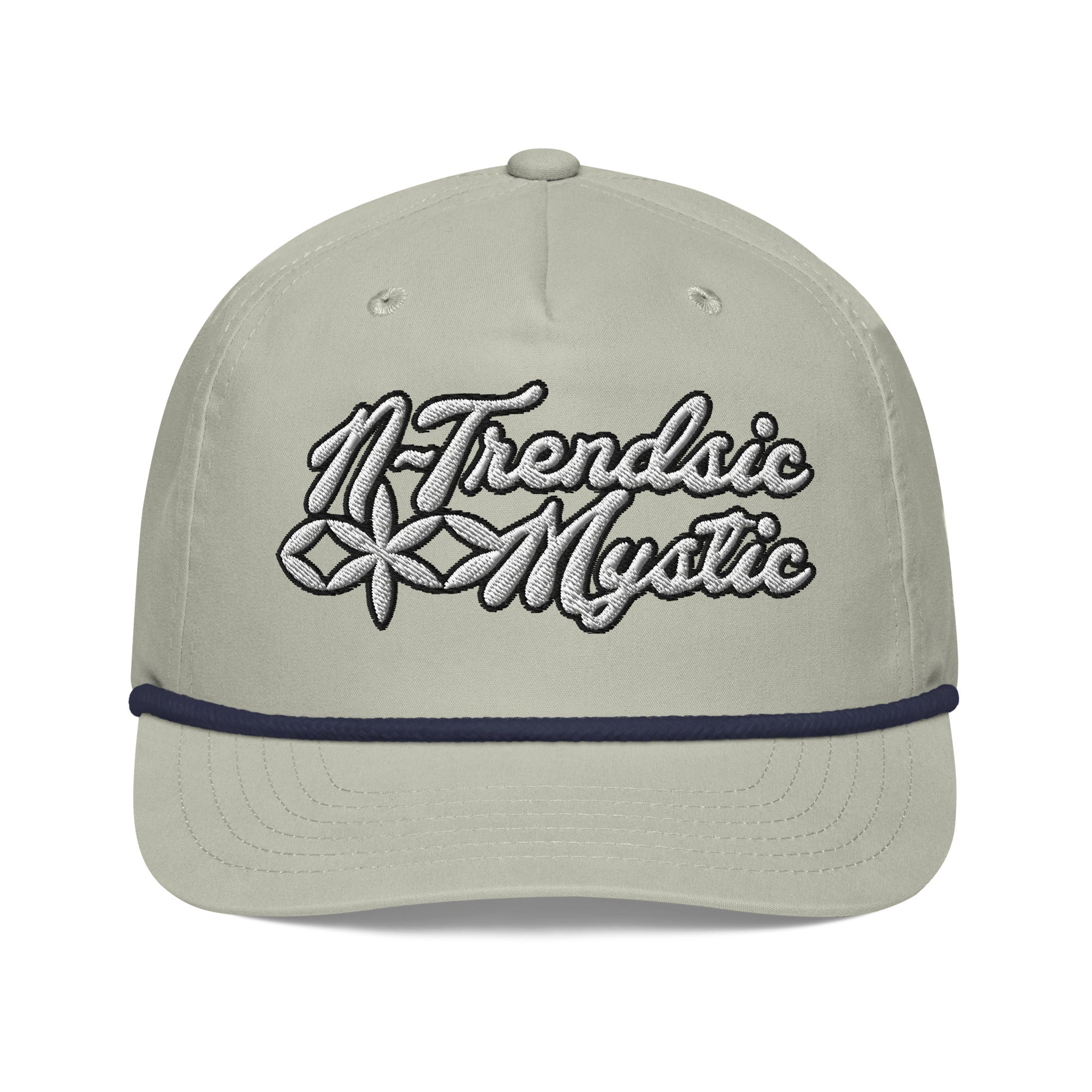 Mystic Classic golf rope cap — black 5-panel hat with braided rope detail and embroidered NTrendSic Mystic logo