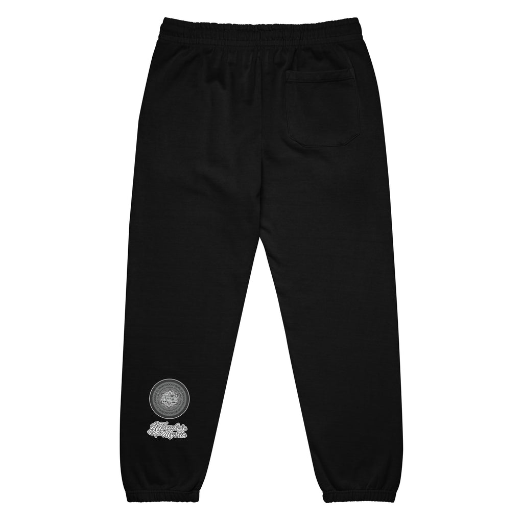 Black NTrendSic Keystone urban sweatpants made from heavyweight fleece with relaxed fit, elastic cuffs, zippered pockets, and minimalist streetwear design. Product mockup