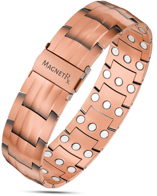 Copper bracelet with magnetic properties on a white background