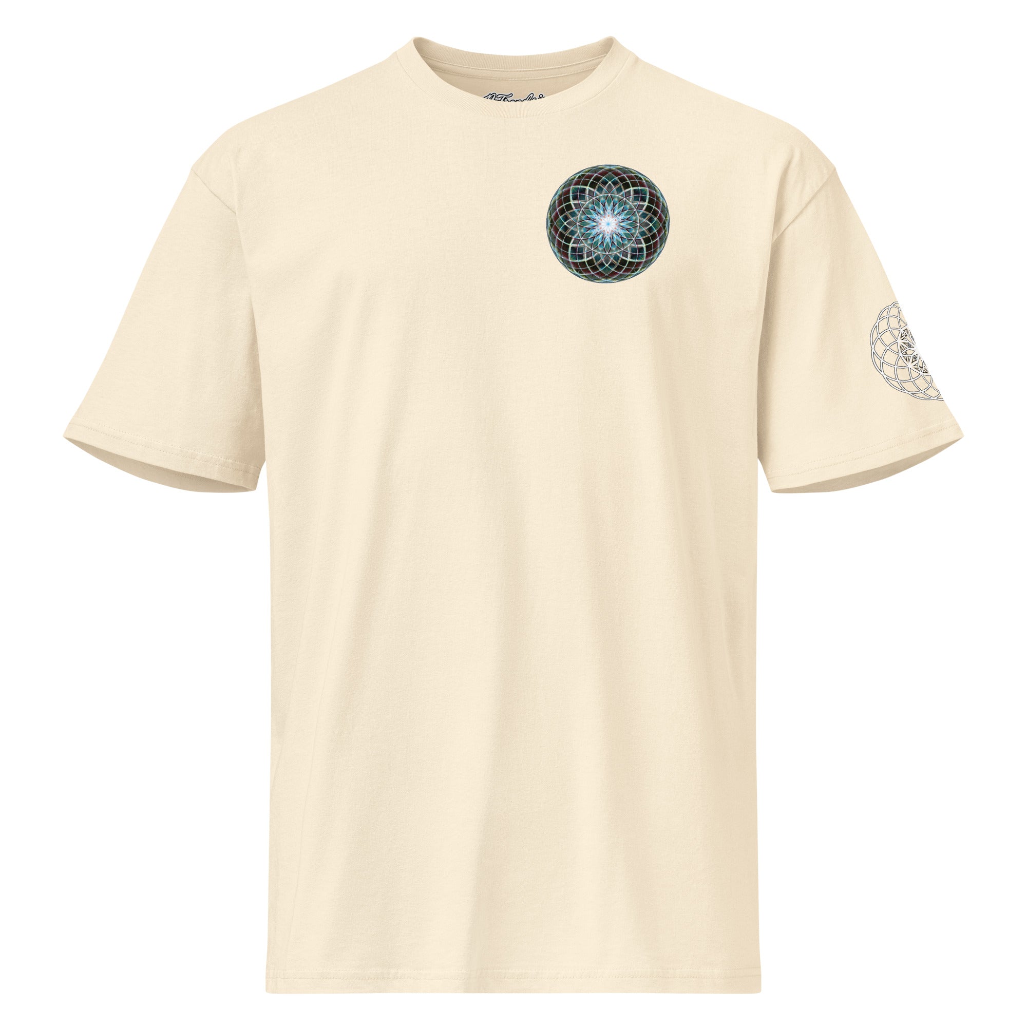 Product mockup - Dark Star Tee by NTrendSic Mystic featuring sacred geometry design on premium cotton t-shirt, front and back print, unisex streetwear