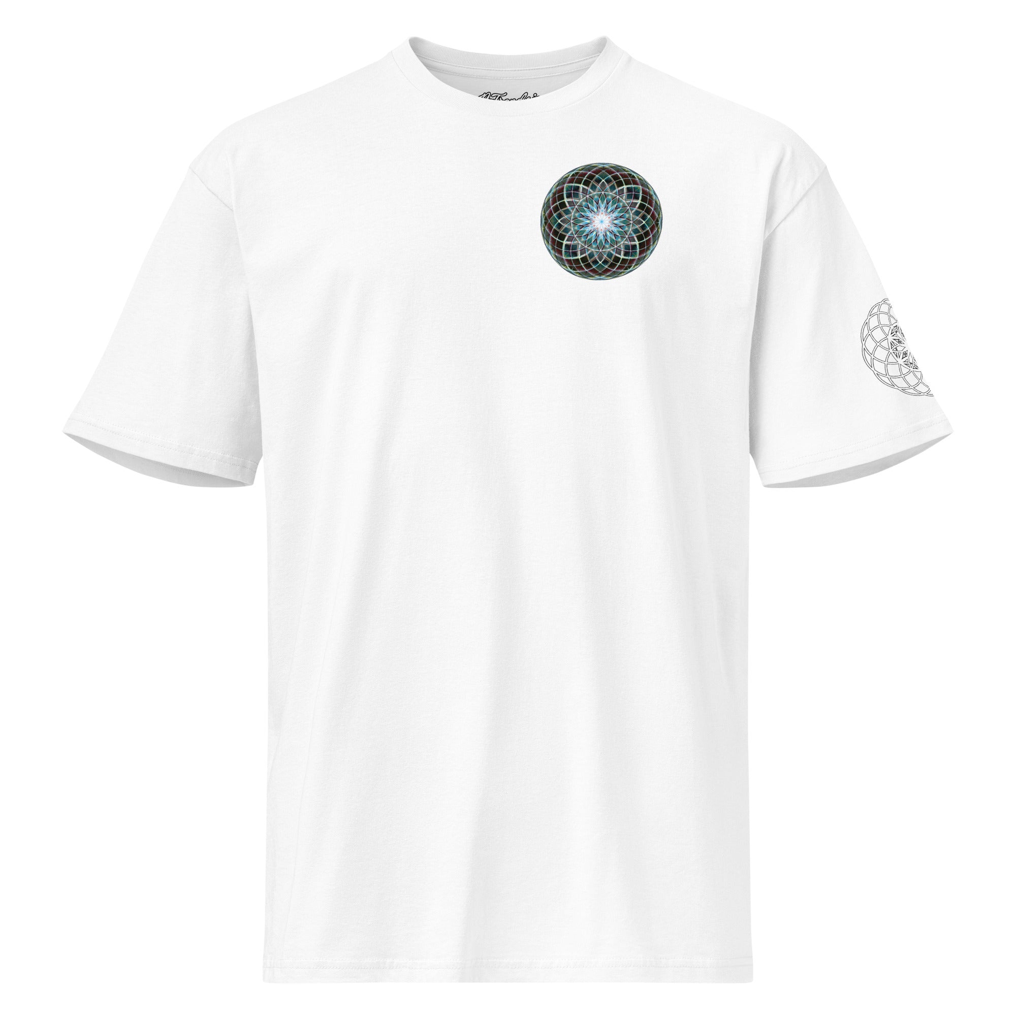 Product mockup - Dark Star Tee by NTrendSic Mystic featuring sacred geometry design on premium cotton t-shirt, front and back print, unisex streetwear