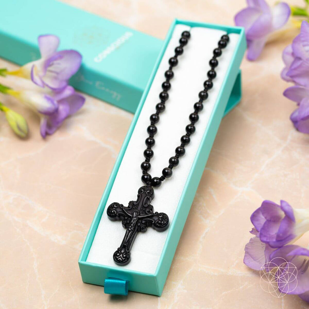 Sacred Armor: Black Obsidian Cross of Faith & Protection Pendant