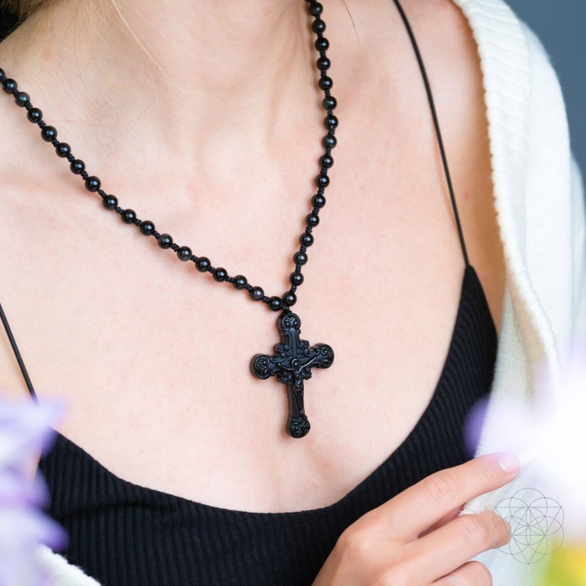 Sacred Armor: Black Obsidian Cross of Faith & Protection Pendant