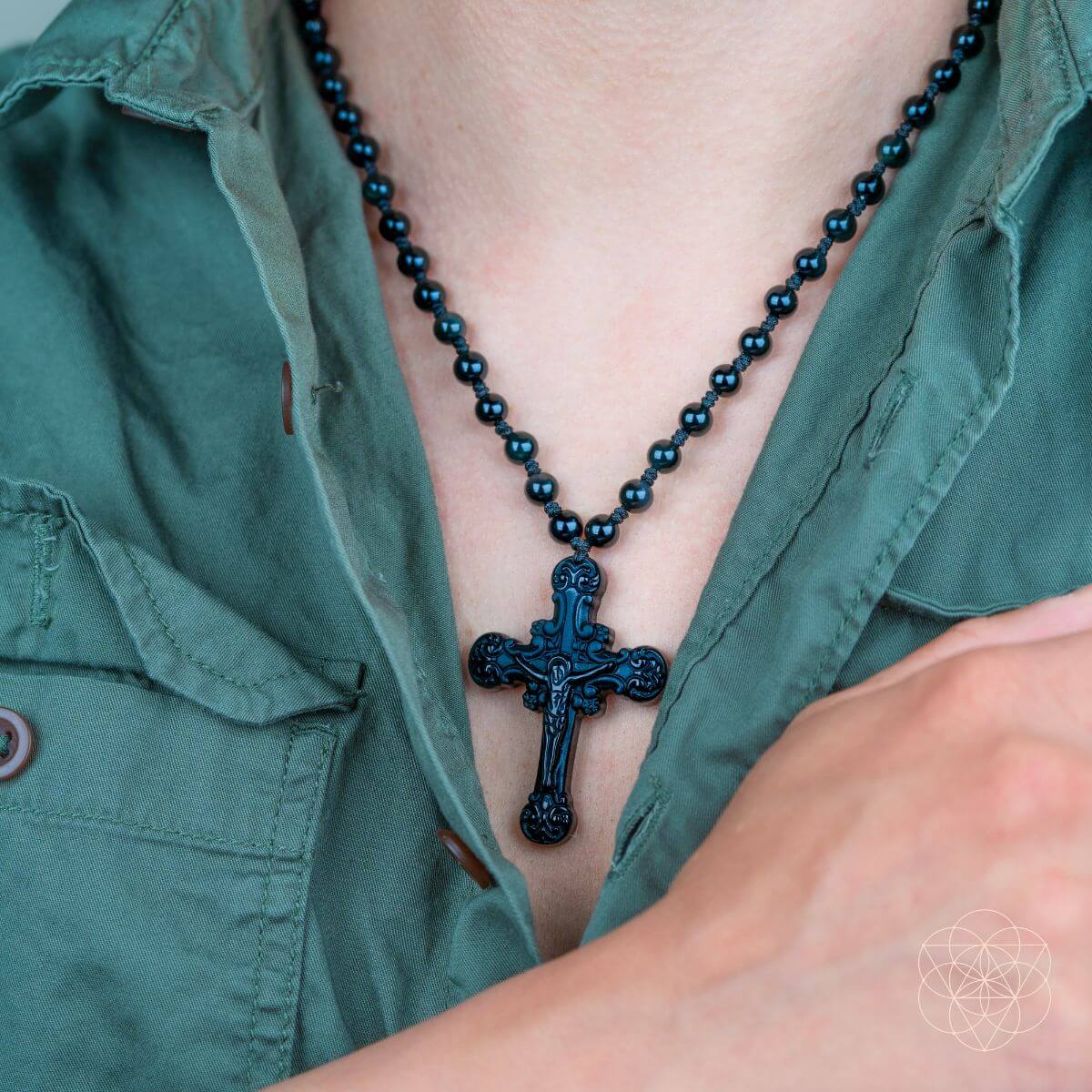 Sacred Armor: Black Obsidian Cross of Faith & Protection Pendant