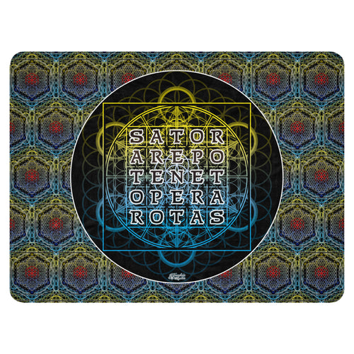 SATOR Square sherpa blanket shown flat, highlighting the central palindrome and layered geometric artwork.