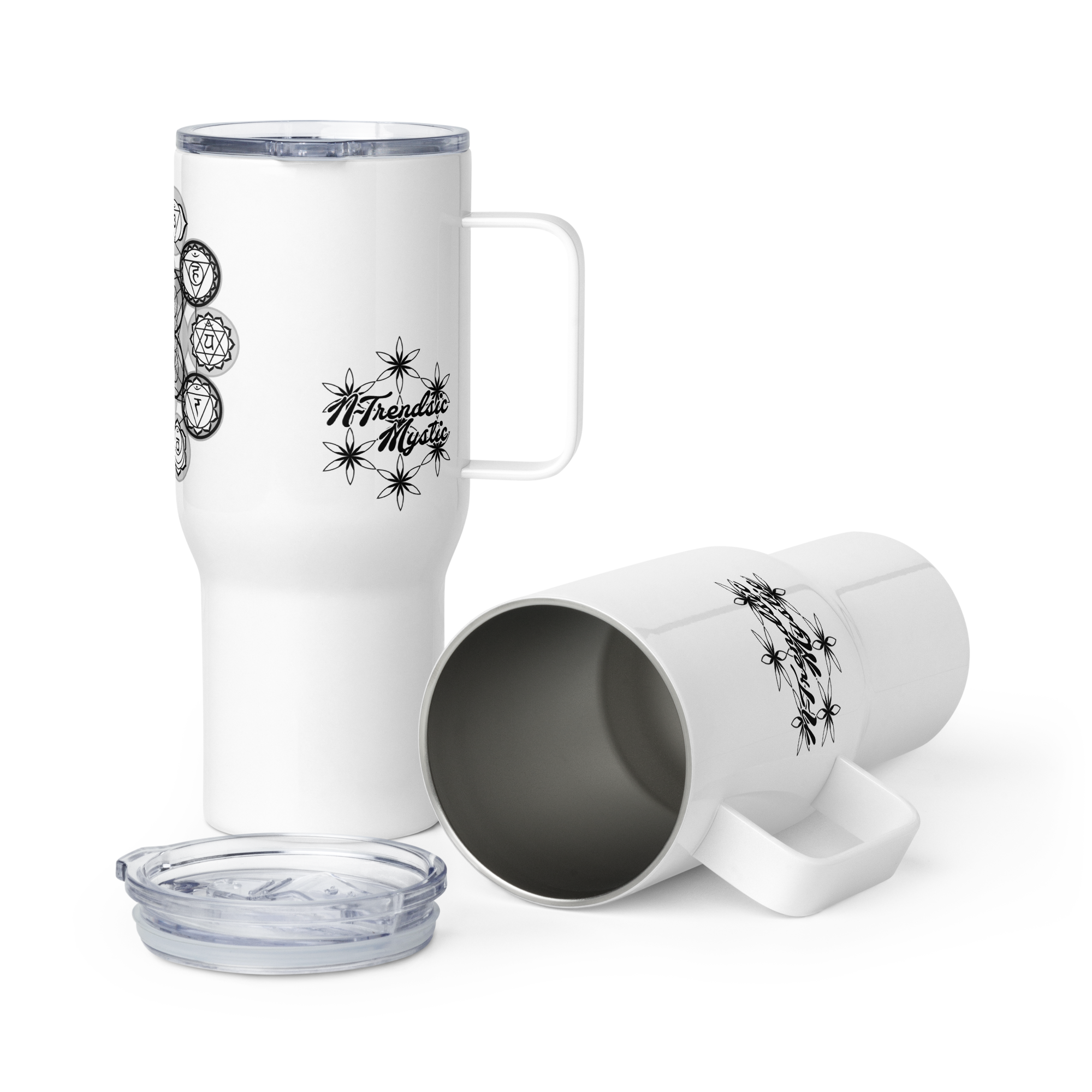 Handled insulated travel mug — slide lid detail