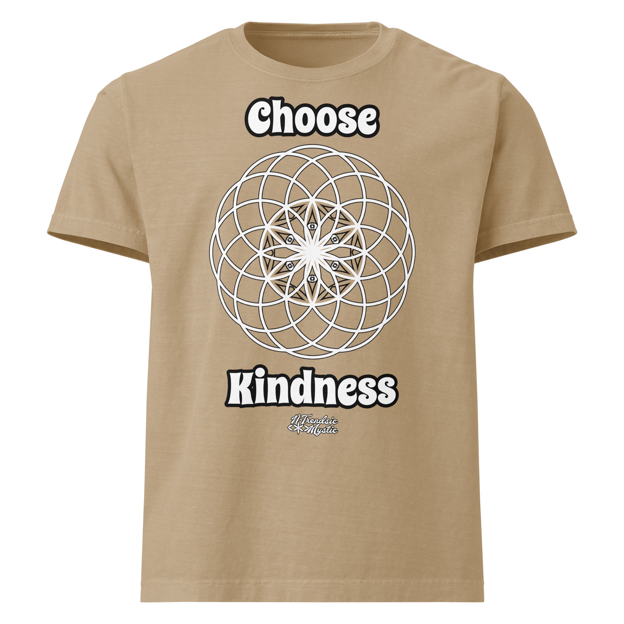 Choose Kindness unisex oversized t-shirt — black cotton tee with sacred geometry circle design and bold message in white text