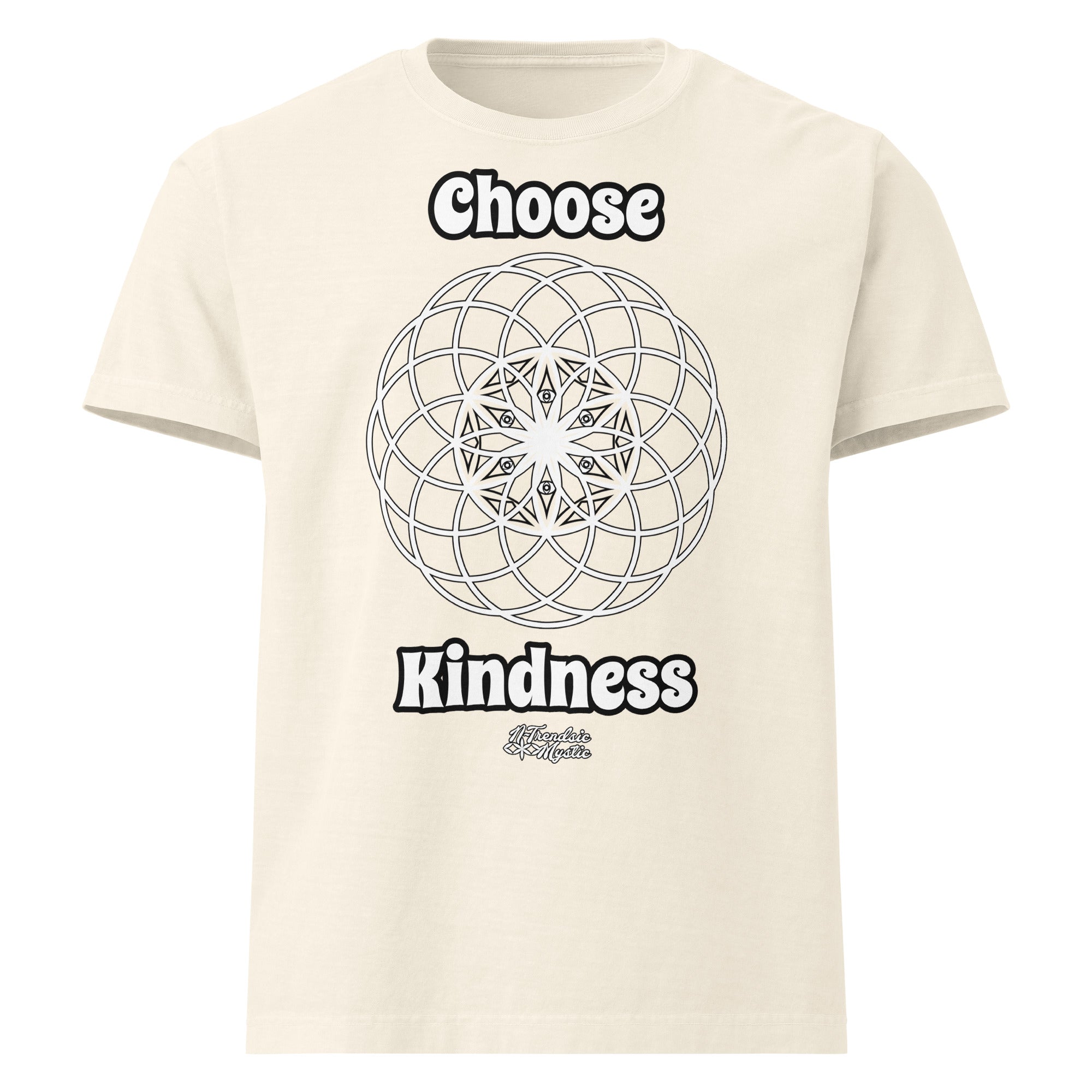 Choose Kindness unisex oversized t-shirt — black cotton tee with sacred geometry circle design and bold message in white text