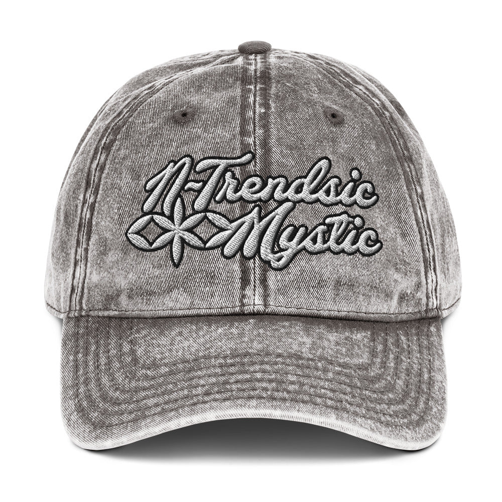 Mystic Classic vintage cotton twill cap — relaxed six-panel hat with embroidered sacred geometry emblem and adjustable fabric strap