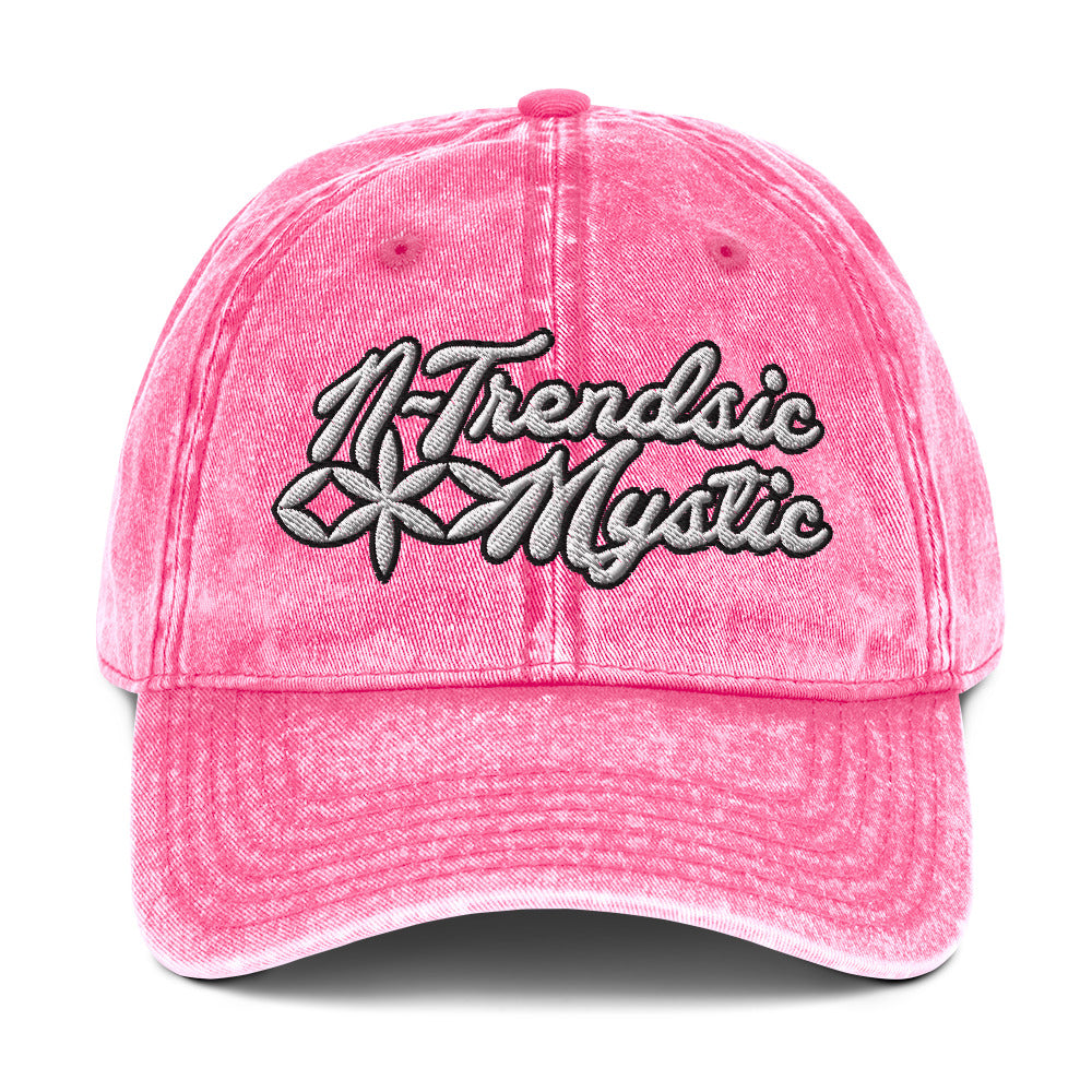 Mystic Classic vintage cotton twill cap — relaxed six-panel hat with embroidered sacred geometry emblem and adjustable fabric strap