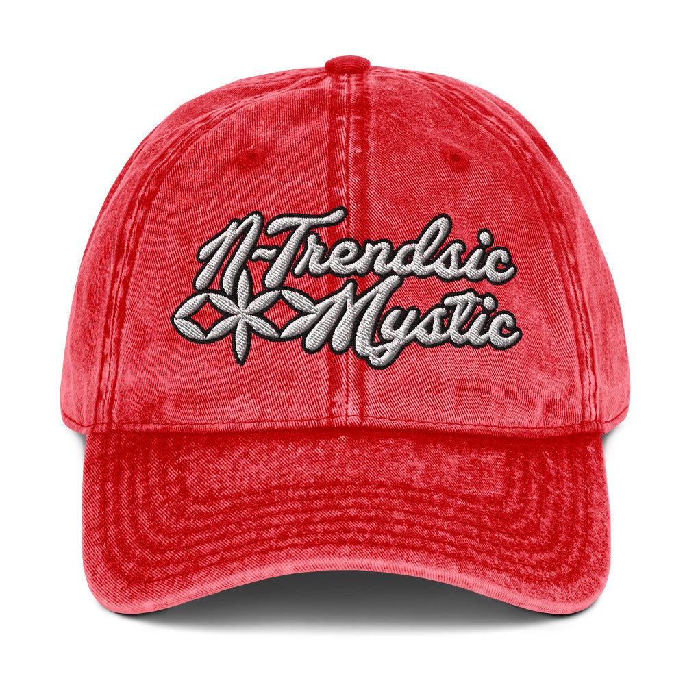 Mystic Classic vintage cotton twill cap — relaxed six-panel hat with embroidered sacred geometry emblem and adjustable fabric strap
