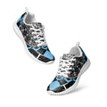 Quantum Bloom women’s athletic shoes — black, blue & crimson sacred geometry sneakers with lightweight flyknit upper