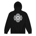 Little Mystics youth hoodie with luminous Flower of Life sacred geometry design on back and front logo